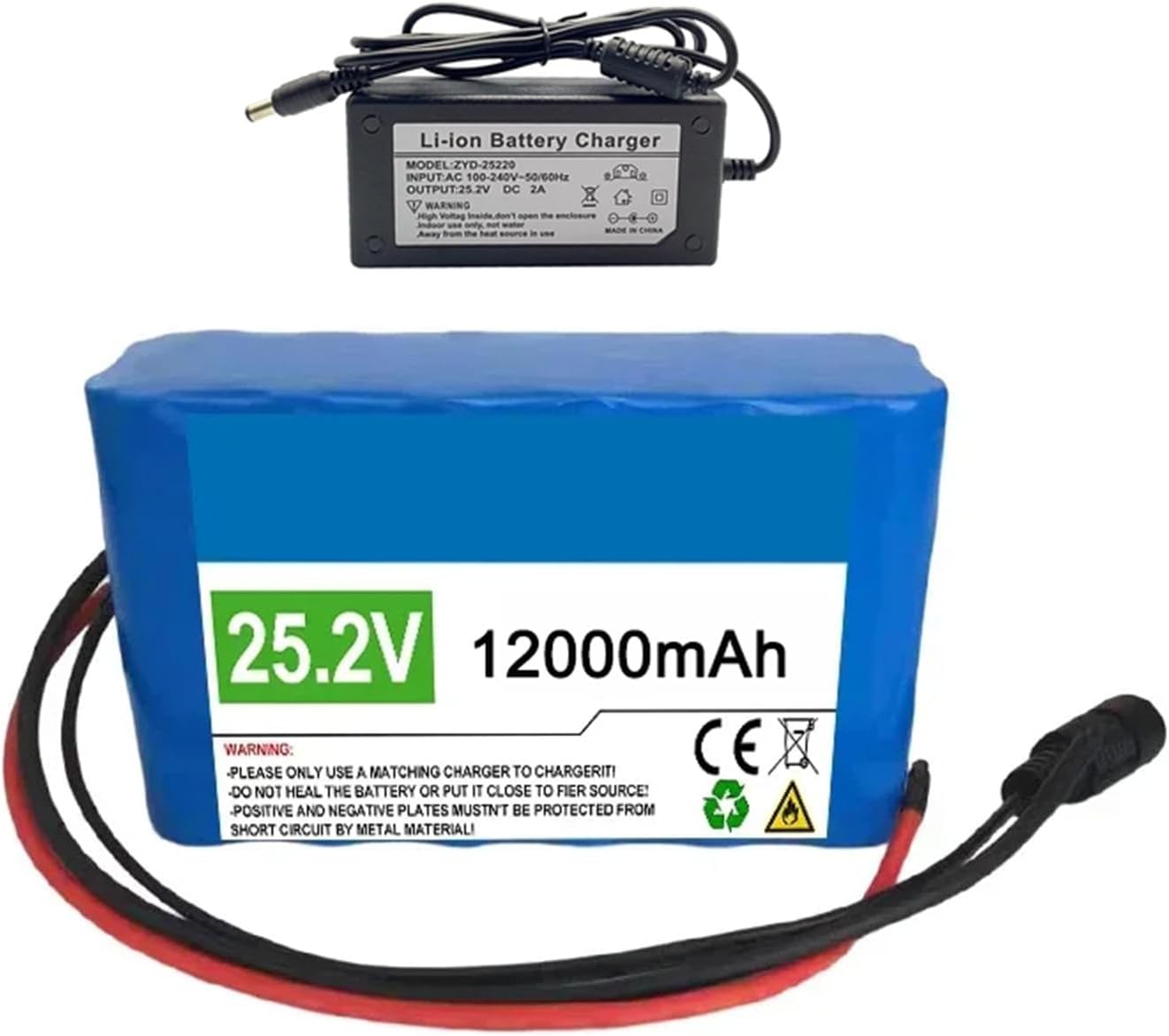 25.2V 12Ah Lithium Battery Pack,25.2V E-Bike Battery,Built-in Smart 15A BMS,for 50W-350W Electric Bicycle Unicycle Scooter Wheelchair + 25.2V Charger