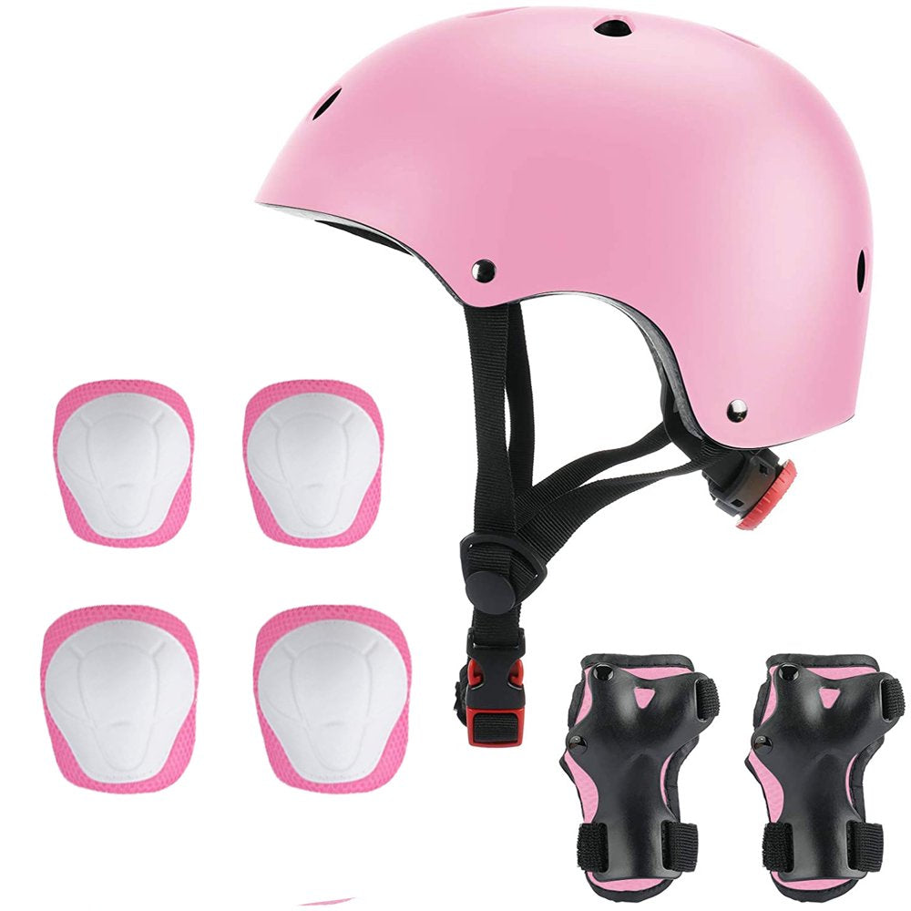 3-10 Years Old Kids Protective Gear Set for Outdoor Sports, Adjustable Skateboard Bike Helmet with Knee Pads Elbow Pads Wrist Guards for Roller Skating Cycling Scooter, Black