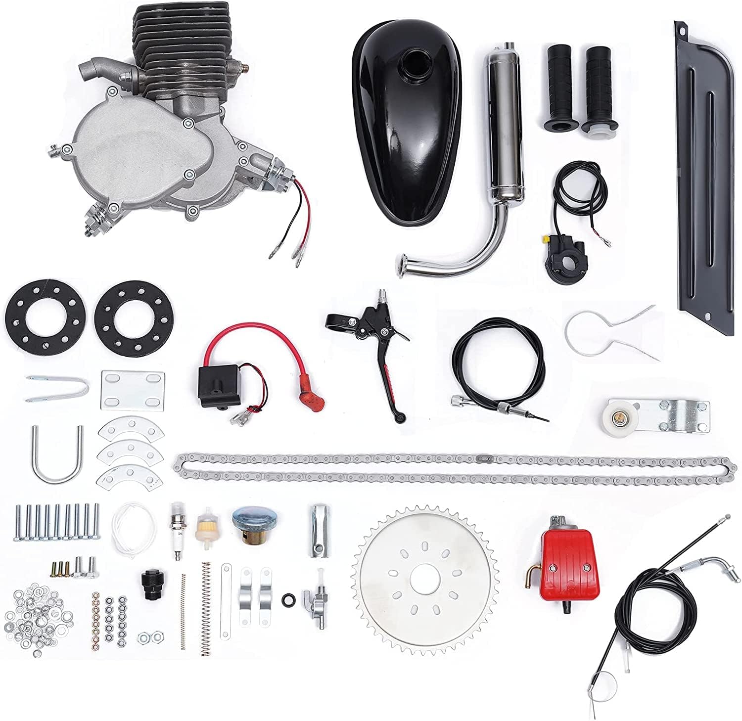 100cc Bicycle Motor Kit, 2-Stroke Gas Motor Bike Kit Conversion CDI Upgraded Motorized Bike Kit for Most 26" 28" V Frame Bikes Bicycle Scooter