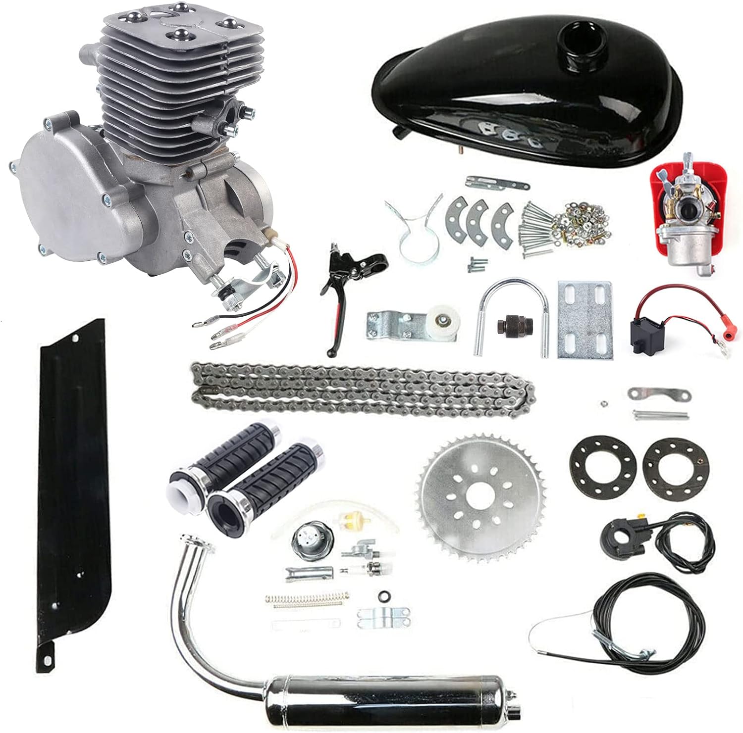 100cc Bicycle Engine Kit, 2-Stroke Gas Motor Bike Kit Air-Cooling Bicycle Motorized Full Set Super Fuel-efficient for Most 26" /28" Bikes Bicycle Scooter