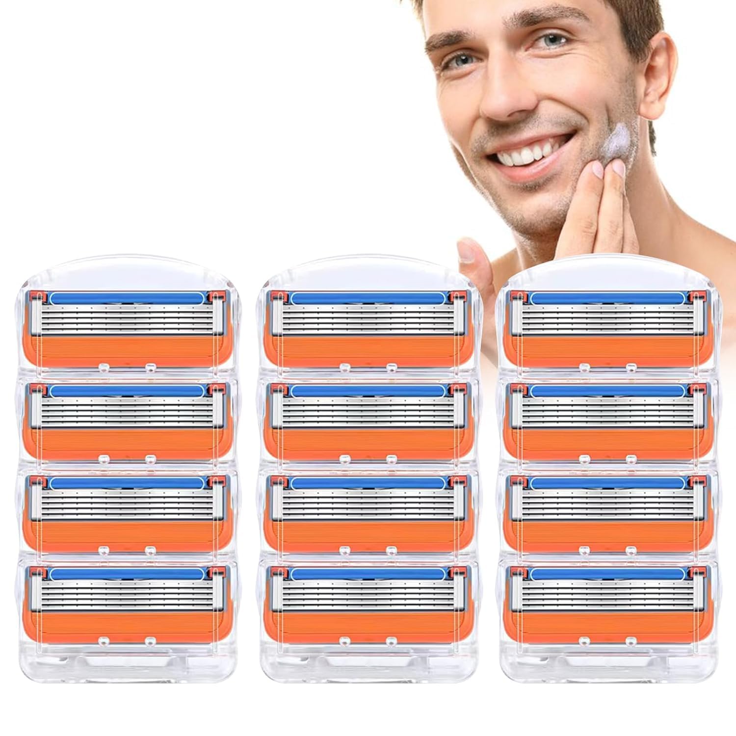 12pcs Razor Blade Shaving Razor Blade Refills for Gillette Fusion 5, Orange New Version